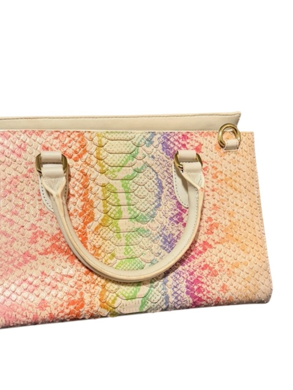NWOT Textured Rainbow-Accented Cream Tote Bag